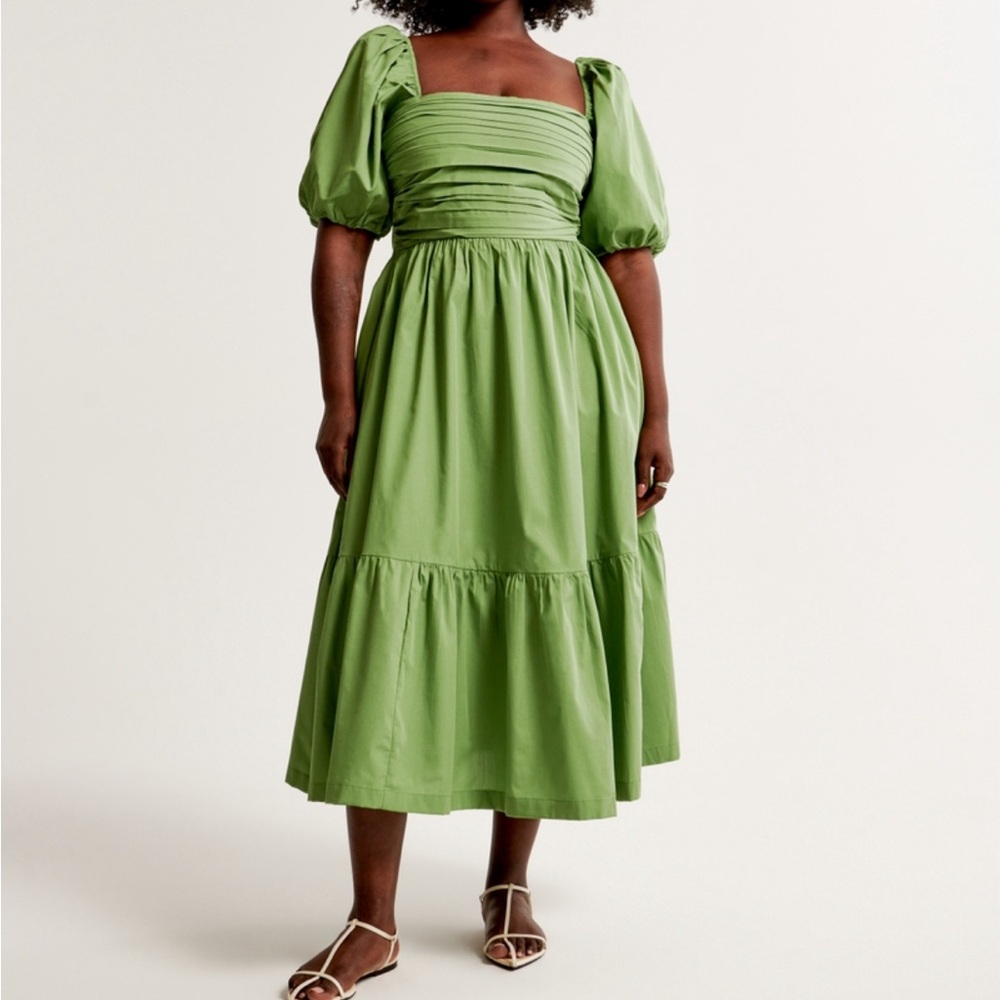 Abercrombie & Fitch Emerson Poplin Puff Midi Dress - size large
